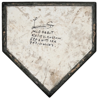 2015 Game Used Home Plate from Luis Severino Debut Game (MLB Authenticated/Steiner)